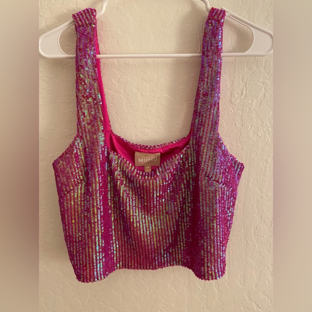 Show Me Your Mumu Hot Pink Sequin Tara Crop Top Size Medium